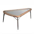 Tavolino triangolare in legno e metallo top vetro 117X83H45 