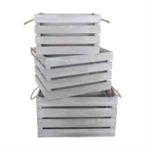 Cassetta in legno di abete grigio 41X33H23 in set di 3