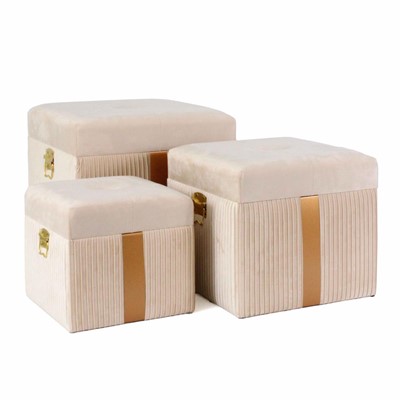 Pouf quadrato in velluto bianco 46X46H42 in set di 3