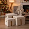 Pouf quadrato in velluto bianco 46X46H42 in set di 3
