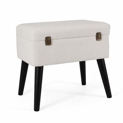 Sgabello contenitore in bouclé bianco 50X35H45 