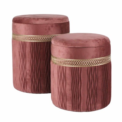 Pouf contenitore in velluto rosa Ø39H49 in set di 2