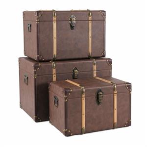 Baule in mdf/pu marrone 52X35H35 in set di 3