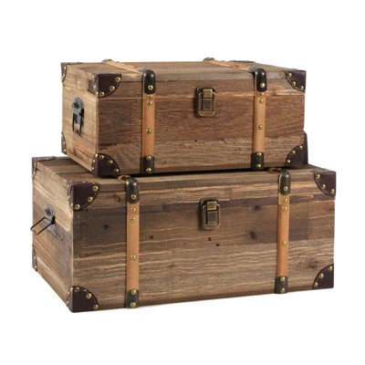 Baule in legno naturale 45X30H29 in set di 2