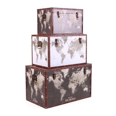 Baule in legno stampa planisfero 59X35H35 in set di 3