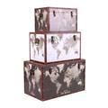 Baule in legno stampa planisfero 59X35H35 in set di 3