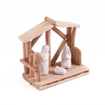 Natività in legno e ceramica 14,5X8H14,5 