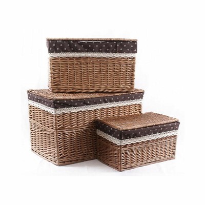 Baule in vimini bollito foderato 75X45H45 in set di 3