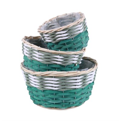 Portavaso rotondo in vimini e carta Ø28H15 in set di 3