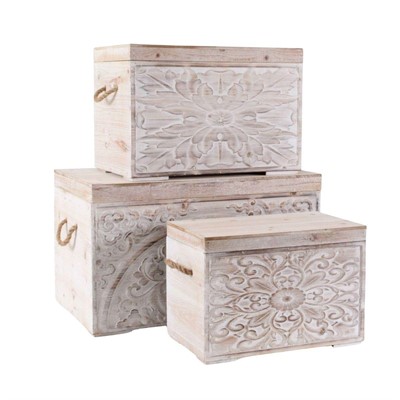 Baule in abete sbiancato 72X40,5H41 in set di 3
