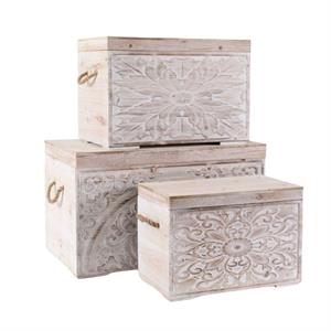 Baule in abete sbiancato 72X40,5H41 in set di 3