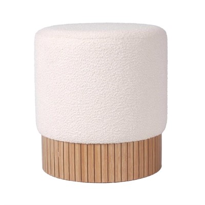 Pouf in tessuto effetto bouclé crema Ø42H45