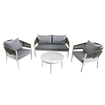 Salotto completo in alluminio grigio e corda Raul 