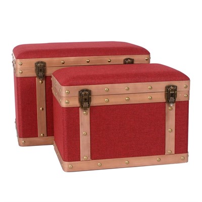 Baule pouf in tessuto rosso 59X39H41 in set di 2