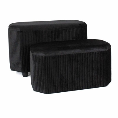 Pouf contenitore in velluto nero 71X36H45/40 in set di 2