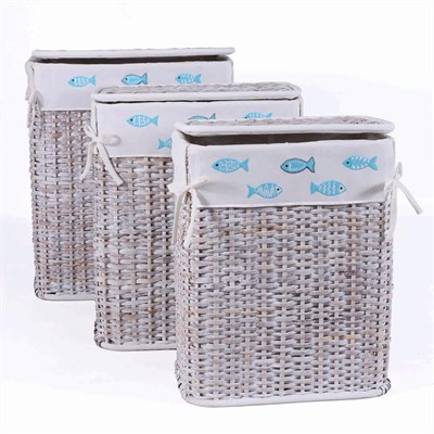 Portabiancheria in rattan foderato 48X36H58 in set di 3