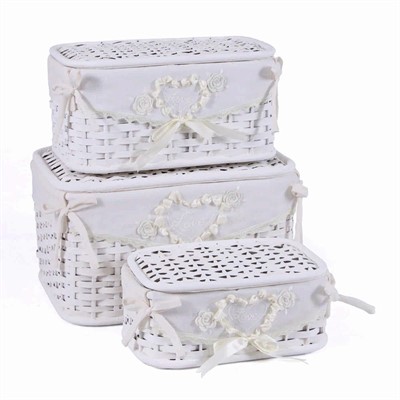 Scatola in bambù bianco 38X29H22 in set di 3