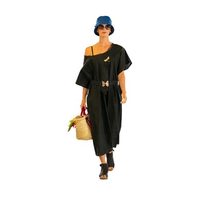 ABITO TUNICA NERO LINO/COTONE/PURA SETA TG.M MADE IN CHINA