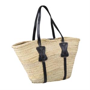 BORSA  PAGLIA NATURALE – VERA PELLE NERO MADE IN MAROCCO