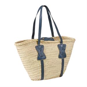 BORSA  PAGLIA NATURALE – VERA PELLE BLU MADE IN MAROCCO