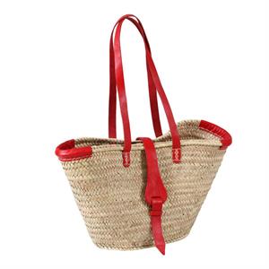 BORSA  PAGLIA NATURALE – VERA PELLE ROSSO MADE IN MAROCCO