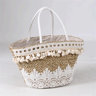 Borsa in erba e merletto bianco 59H30