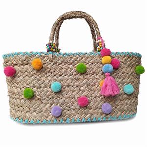 BORSE ERBA OVALE POMPON COLORATI 43XH20 MADE IN CHINA