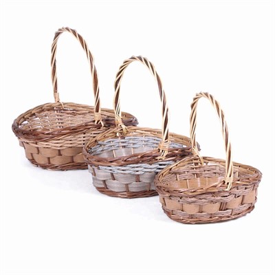 Cesto ovale in vimini e pvc 40X34H12/18 in set di 3
