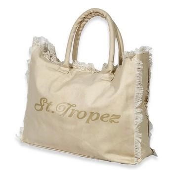 BORSA MARE COTONE BEIGE S.TROPEZ CHIUSURA A CLIP CM.45X14H35/54