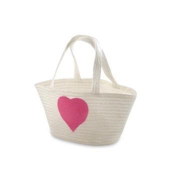 BORSA BIANCA CUORE FUXIA CM.40X16H20/43