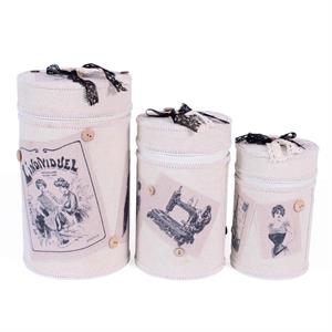 SCATOLA TONDA TESSUTO BEIGE diam.14h26/diam. 12h20/diam. 10h17