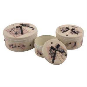 SCATOLA TONDA SET 3 PEZZI TESSUTO BEIGE D.23H11