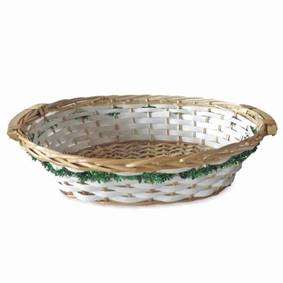 Cesto da confezionamento ovale in vimini con ghirlanda decorativa verde 42/38X28X10 