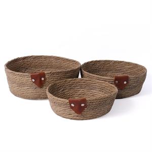 Cestino in ecorattan beige Ø26H10 in set di 3