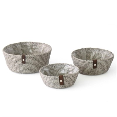Cestino in ecorattan grigio e pvc Ø26H10 in set 3