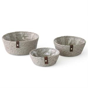 Cestino in ecorattan grigio e pvc Ø26H10 in set 3