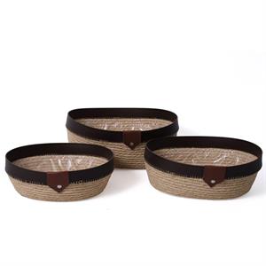 Cestino in ecorattan marrone e naturale e pvc Ø27X23H10 in set di 3