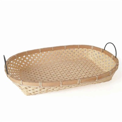 Cesto ovale in bambù naturale con manici in ferro 50X34H8