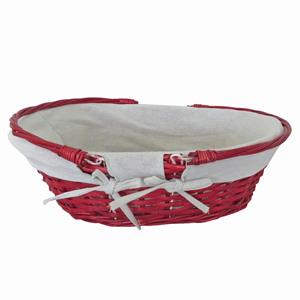 Cesto da confezionamento ovale in vimini rosso con fodera e manici pieghevoli 46X36X12 