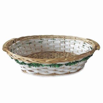 Cesto da confezionamento ovale in vimini con ghirlanda decorativa verde 49/46X36X12