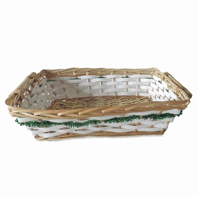 Cesto da confezionamento rettangolare in vimini con ghirlanda decorativa verde 54/51X38X13 