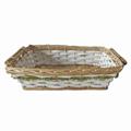 Cesto da confezionamento rettangolare in vimini bianco con ghirlanda decorativa verde 49/45X34X12 