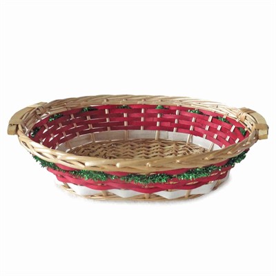 Cesto da confezionamento ovale rosso e bianco con ghirlanda decorativa verde 52/49X39X13 
