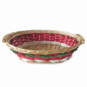 Cesto da confezionamento ovale rosso e bianco con ghirlanda decorativa verde 52/49X39X13 