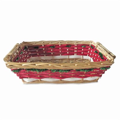 Cesto da confezionamento rettangolare rosso e bianco con ghirlanda decorativa verde 49/45X34X12