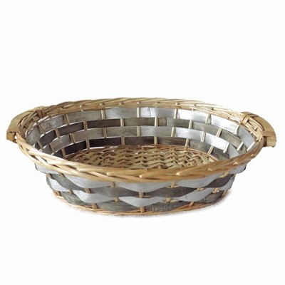 Cesto da confezionamento ovale in vimini grigio e argento 49/46X36X12