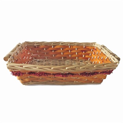 Cesto da confezionamento rettangolare arancio con ghirlanda decorativa rossa 49/45X34X12 