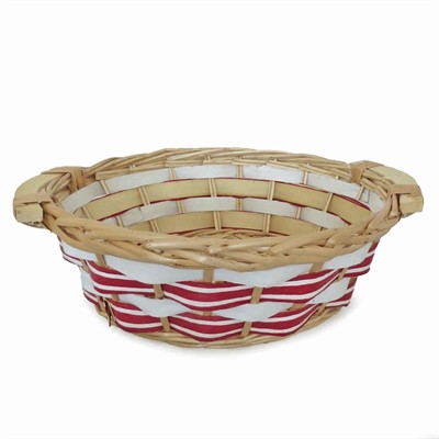 Cesto da confezionamento rotondo in vimini rosso e bianco Ø32X10 