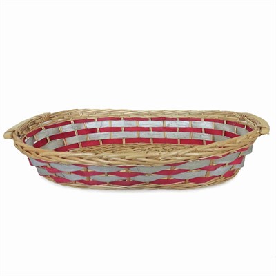 Cesto da confezionamento ovale in vimini rosso e argento 69/65X40X13 
