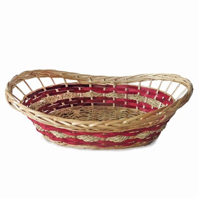 Cesto da confezionamento ovale in vimini rosso con manico incorporato 51X36XH12/17